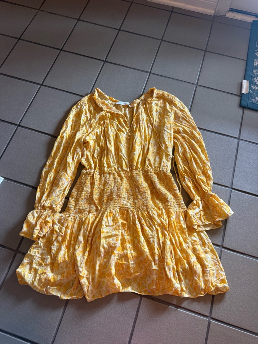 Karlie Yellow Floral Long-Sleeve Mini Dress